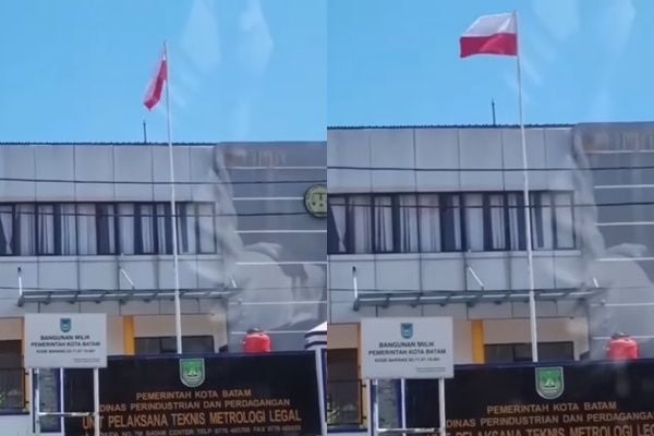 Viral Bendera Merah Putih Berkibar Terbalik di Dinas Perindustrian dan Perdagangan Batam (instagram/@jayalah.negriku)