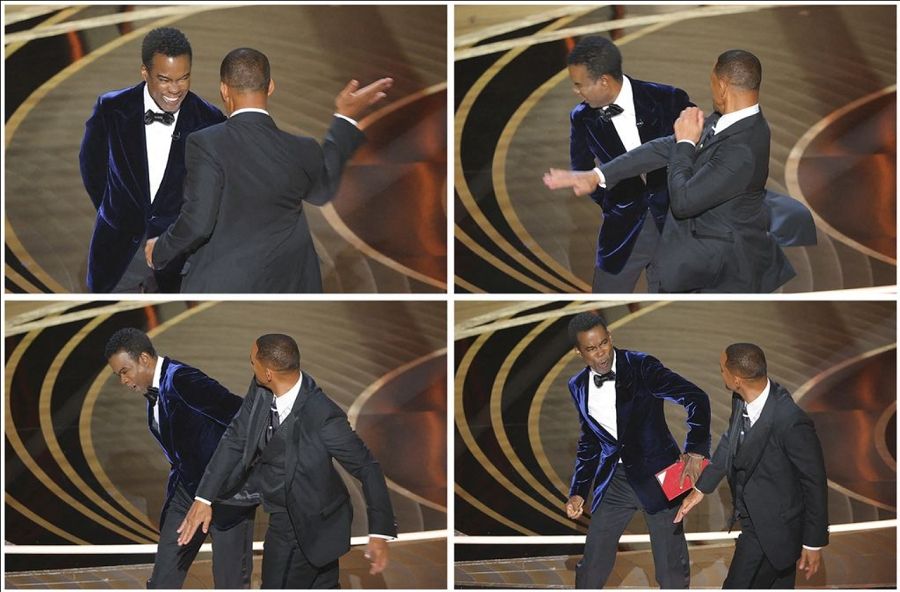 Will Smith menampar Chris Rock di atas panggung Piala Oscar 2022 (Twitter)