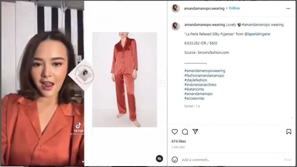 Amanda Manopo Pakai Piyama Rp8 Juta (instagram.com/amandamanopo.wearing)