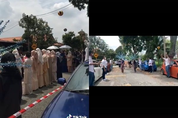 Bak Prosesi Pedang Pora, Pernikahan Pemain Voli Disambut Lemparan Bola (TikTok)