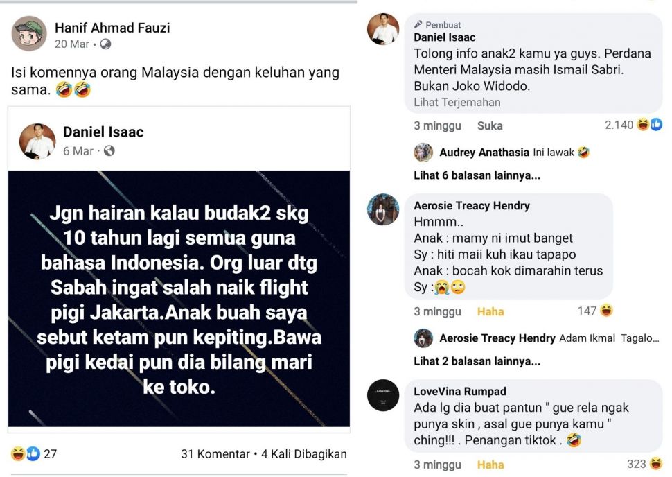Orang Malaysia mengaku anaknya lebih sering menggunakan bahasa Indonesia. (Twitter/Hanif_AF)