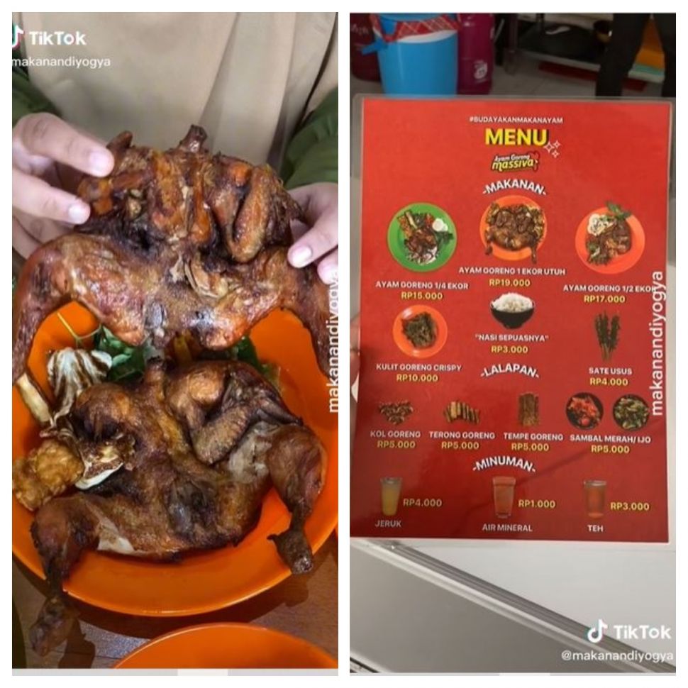 ayam goreng utuh Rp19 ribu per ekor (TikTok @makanandiyogya)