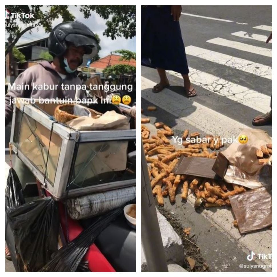 Tabrak lari pedagang gorengan (TikTok @sulysnugraha28)