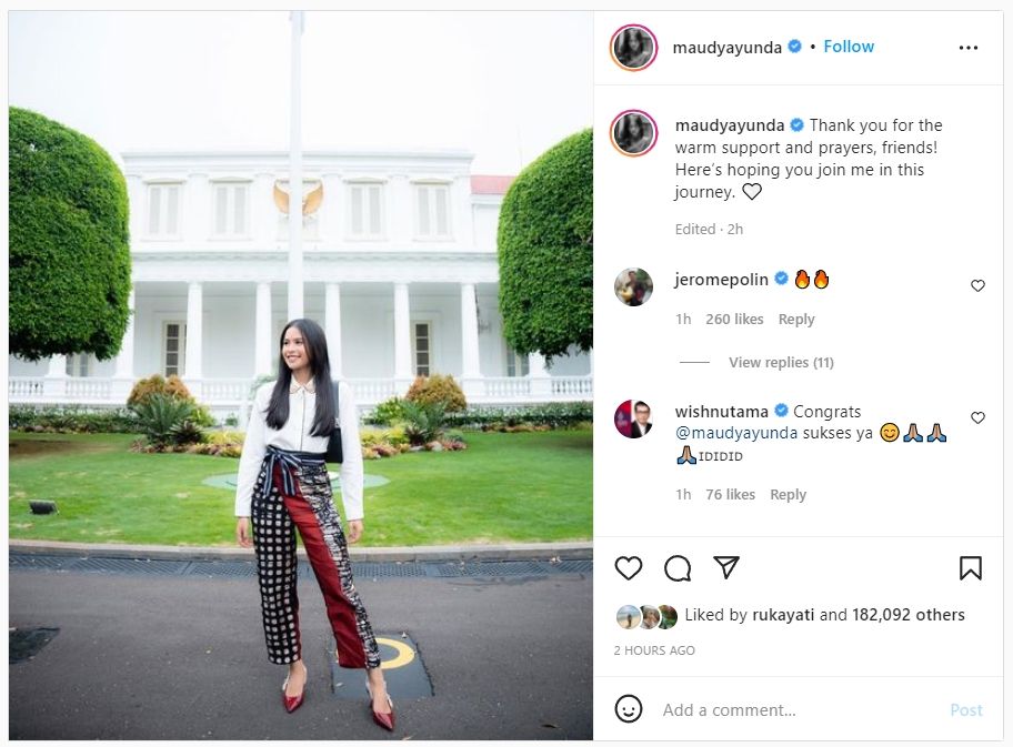 Maudy Ayunda terpilih menjadi Juru Bicara Pemerintah untuk Presidensi G20 Indonesia. (dok. Instagram/Maudy Ayunda)