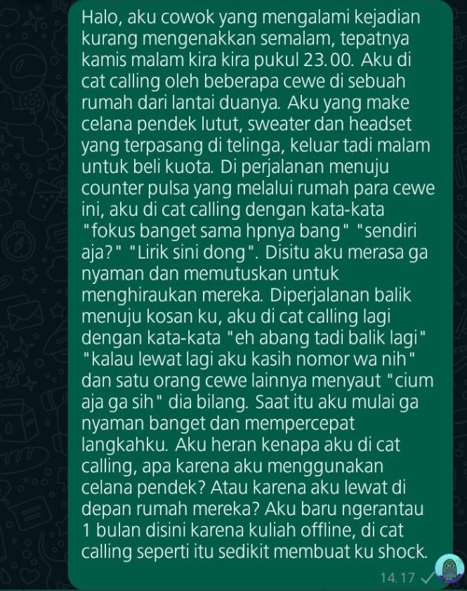 Viral Curhat Cowok Syok Jadi Korban Catcalling Cewek (twitter/@tanyakanrl)