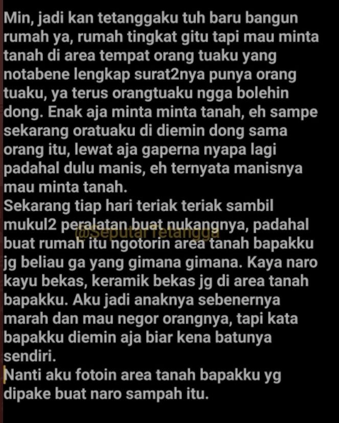 Tak Diizinkan Minta Tanah saat Bangun Rumah, Tetangga Malah Sengaja Nyampah di Area Tanah Orang Tua (twitter/@SeputarTetangga)