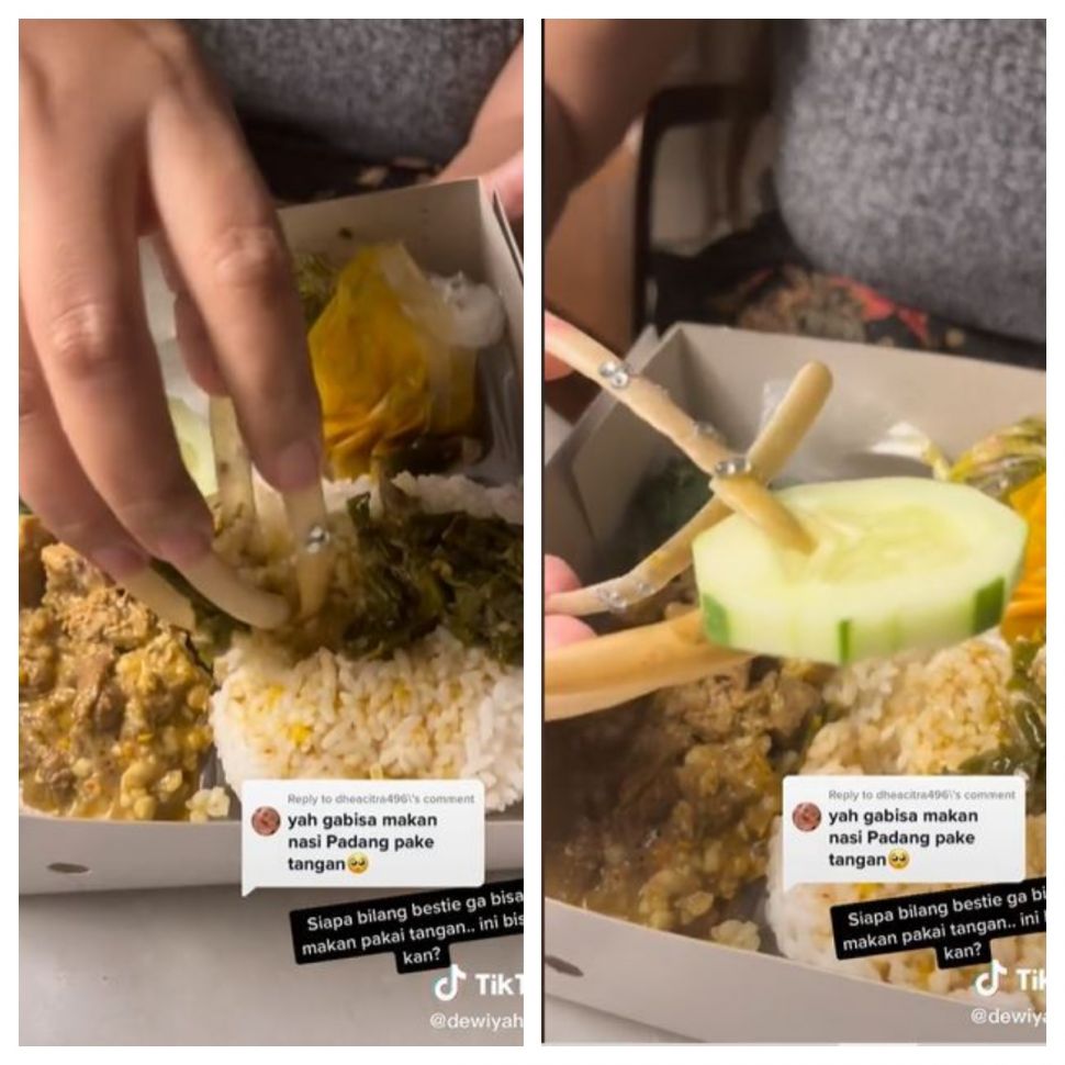 Makan nasi Padang dengan kuku panjang (TikTok @dewiyahya79)