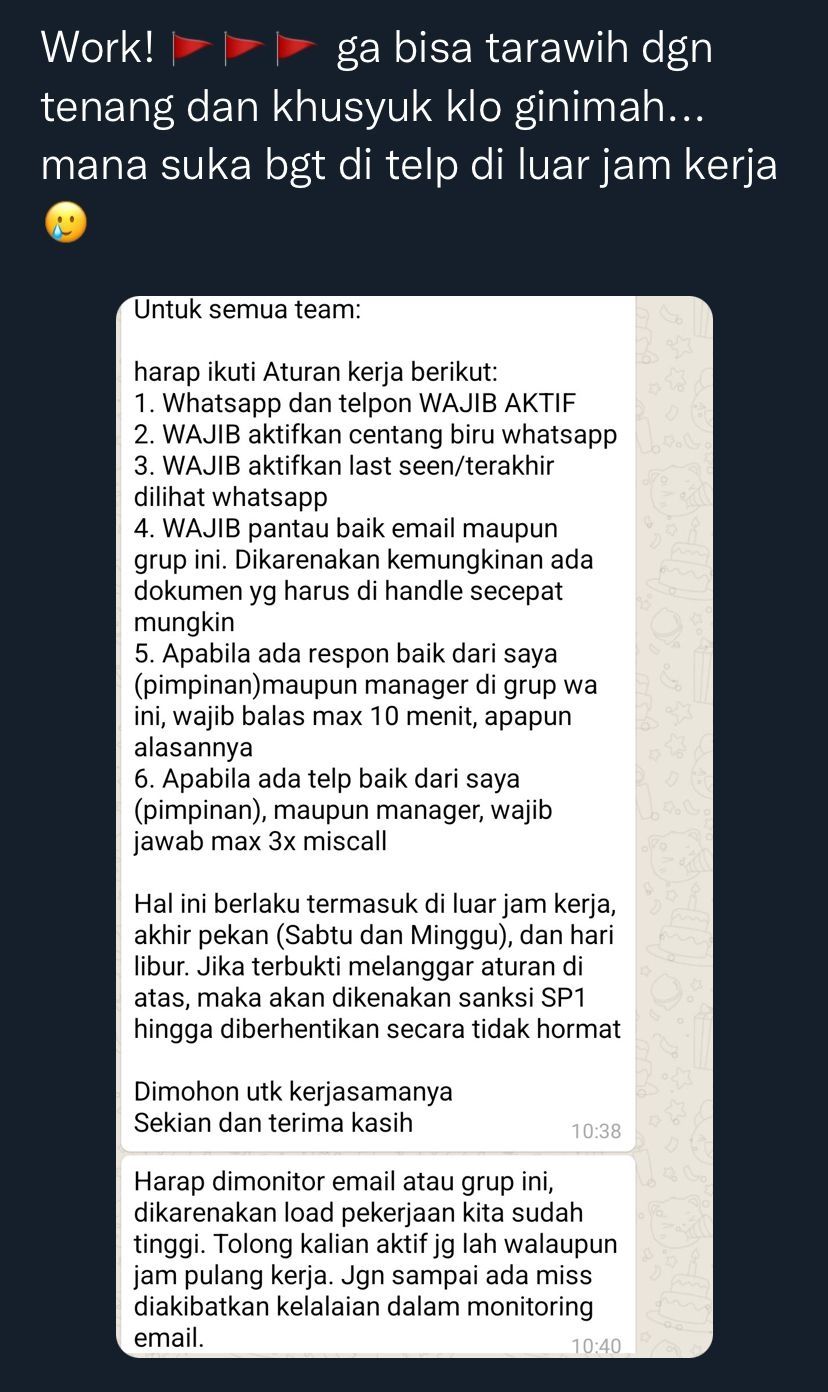 Viral Aturan Kantor Wajib Aktifkan Centang Biru WhatsApp sampai Harus Aktif Pas Hari Libur (twitter/@workfess)