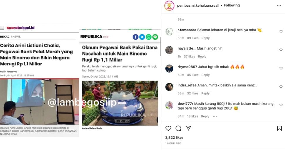 Pegawai bank gunakan uang nasabah untuk main Binomo [instagram]