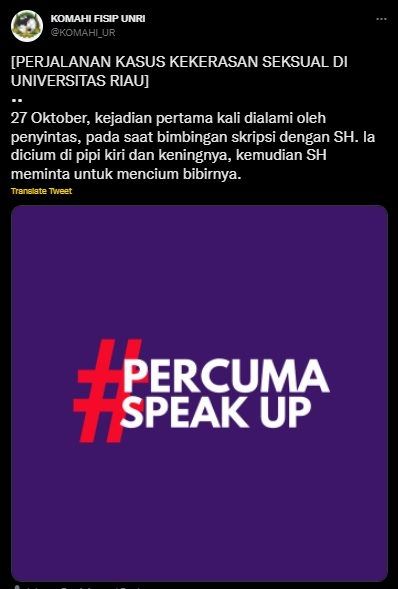 Komahi Unri Ungkap Perjalanan Kasus Kekerasan Seksual. (Twitter/@KOMAHI_UR)