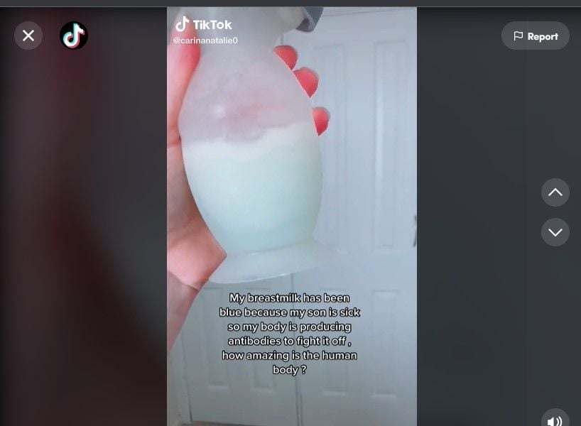 Viral! Ibu di Tiktok Terkejut ASI Berubah Warna Biru, Normalkah? (Dok: TIkTok/carinanatalie0)