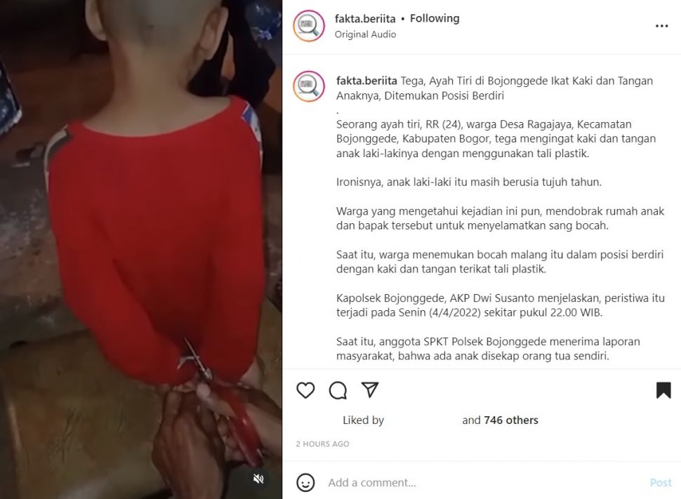 Heboh Ayah Tiri Ikat Tangan dan Kaki Anak, saat Digerebek Warga Kondisi Anaknya Memprihatinkan (instagram/@fakta.beriita)