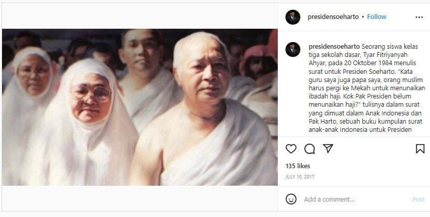 Cerita di balaik hajinya Soeharto (instagram.com/presidensoeharto/)