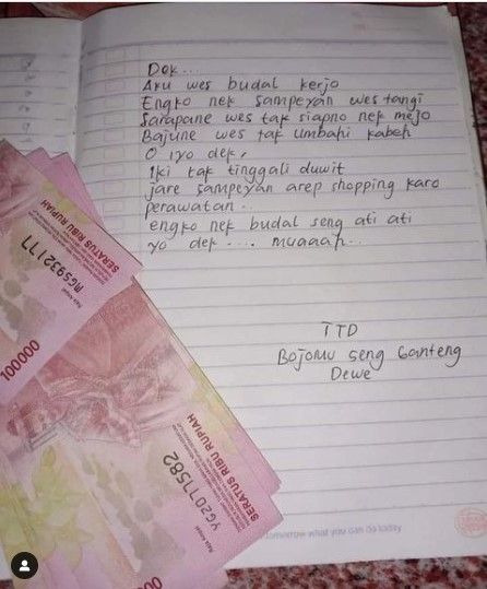 Surat pesan dari suami (instagram.com/birunyarina/)