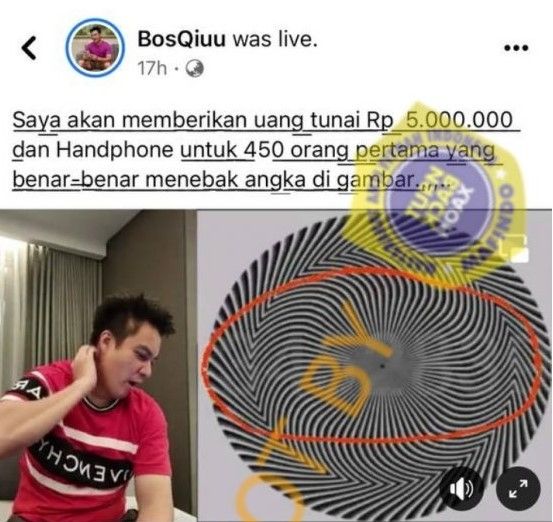 Un compte Facebook a rapporté que Baim Wong partagerait de l'argent et des téléphones portables pour ceux qui pourraient deviner les chiffres.