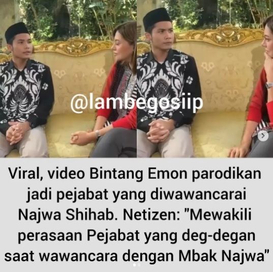 Parodi Bintang Emon saat pejabat diwawancarai Najwa Shihab. [Instagram/@lambegosiip]