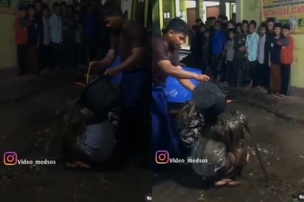 Viral Video Santri Disiram Air Comberan, Diduga Hukuman karena Tepergok Pacaran (instagram/@video_medsos)