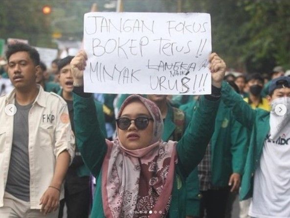 Spanduk sindiran demo BEM SI (instagram.com/politicaljokesid/)