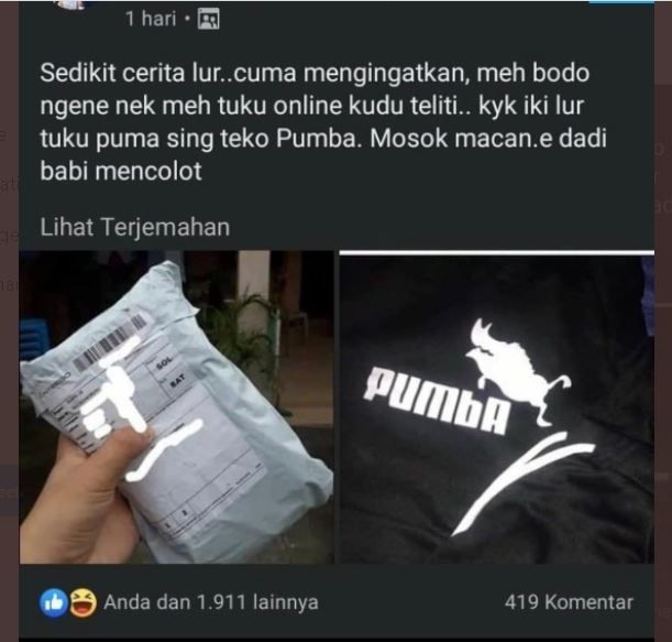 Viral Beli Brand Puma, yang Datang Malah Pumba (twitter.com/txtdarionlshop)