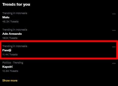 Pandji Pragiwaksono trending topic di Twitter. (Twitter)