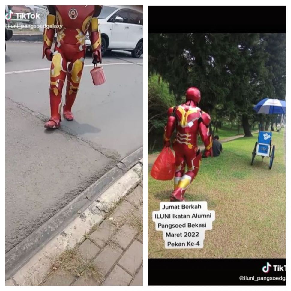 Berbagi Jumat Berkah bersama Iron Man (TikTok @iluni_pangsoedgalaxy)