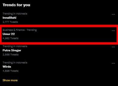 Umur 22 Trending Topic di Twitter. (Twitter)