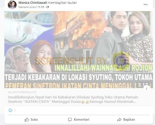 Kabar yang menyebut lokasi syuting Ikatan Cinta kebakaran [Turnbackhoax.id]