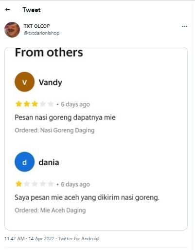 Pesanan tertukar (TikTok @txtdarionlshop)