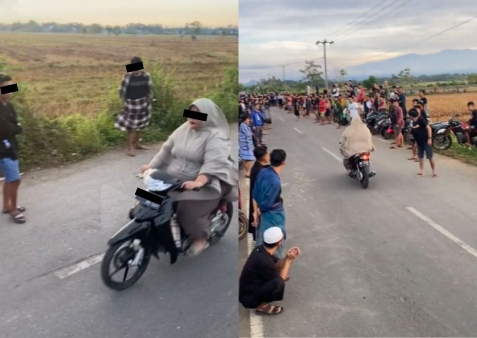 Momen seorang wanita lewat jalan yang penuh kerumunan pria. (Instagram/underc0ver.id)