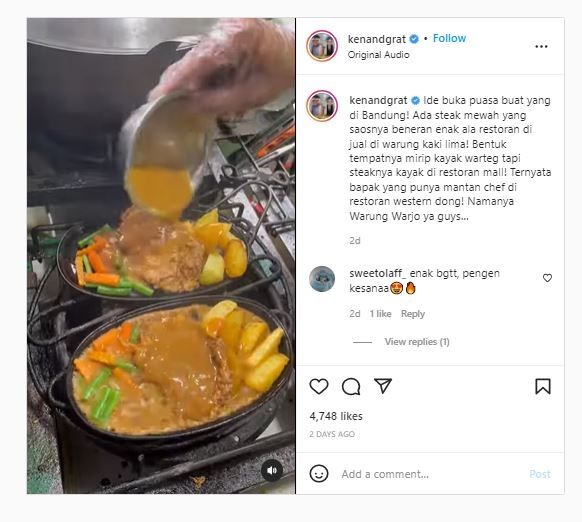 Steak di warteg (Instagram @kenandgrat)