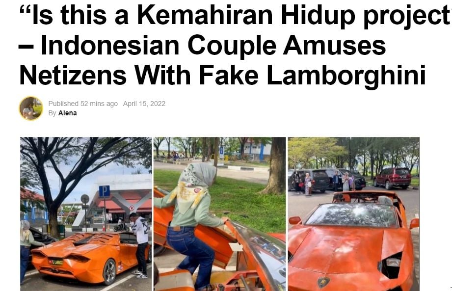 Video TikTok warganet Indonesia berisi Lamborghini KW jadi sorotan media luar negeri. [Worldofbuzz]