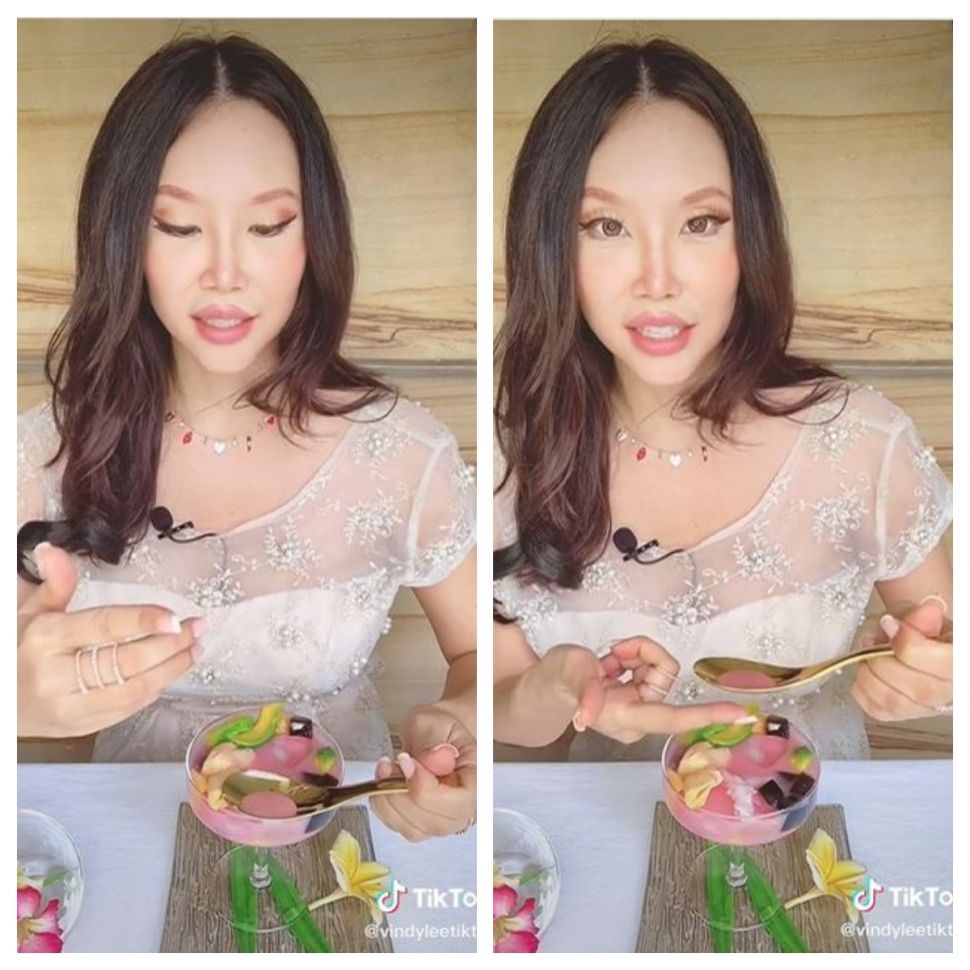 Cara makan es campur dengan elegan (TikTok @vindyleetiktok)