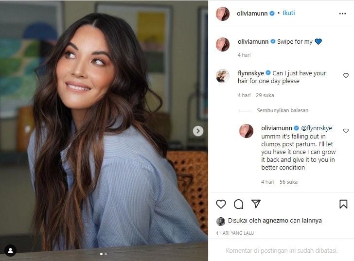 Olivia Munn alami kerontokan rambut pascamelahirkan (Instagram)