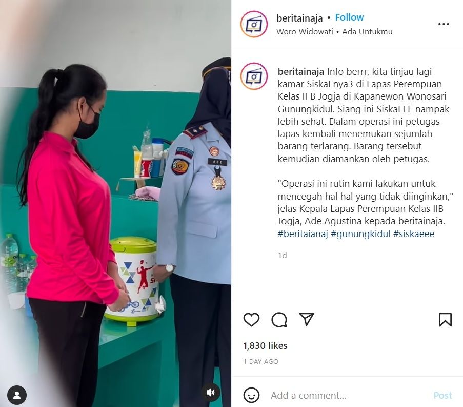 Petugas meninjau kamar Siskaeee di Lapas (instagram/@beritainaja)