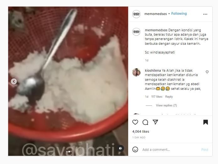 Kakek makan makanan kemarin (Instagram @memomedsos)