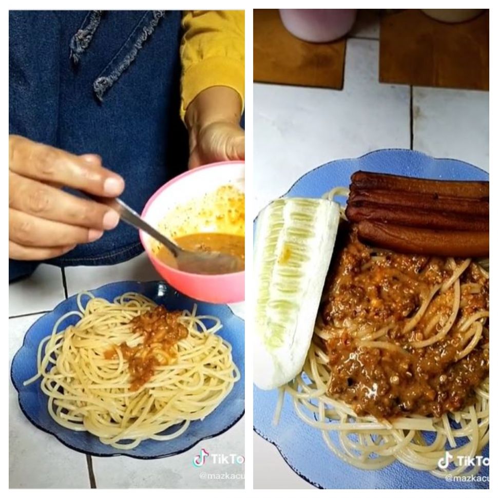 Spaghetti pecel (TikTok @mazkacuk1)