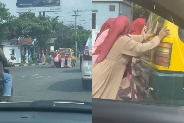 Bukan Main, Viral Emak-emak Dorong Angkot di Jalan (instagram/@makassar_iinfo)