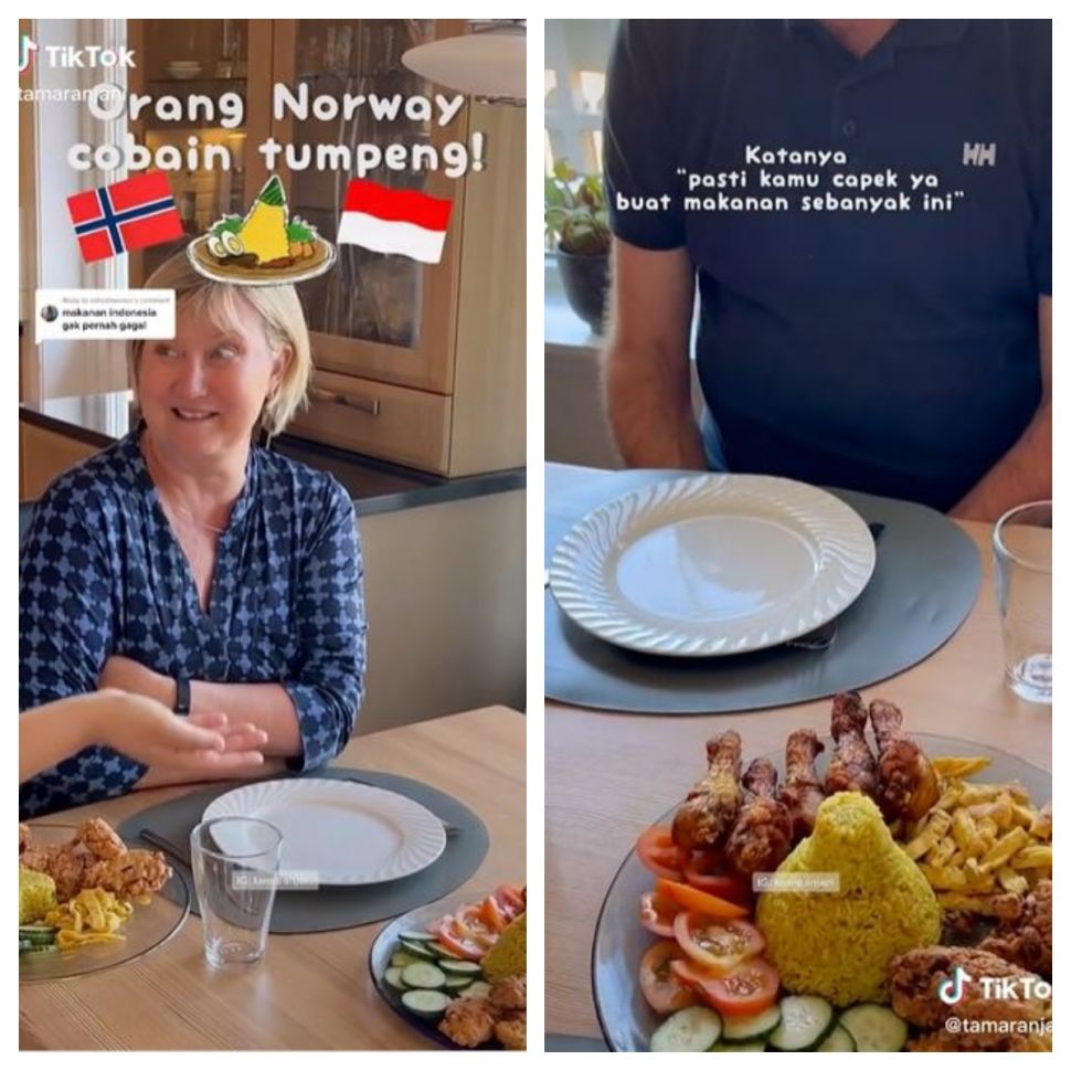 Masak nasi tumpeng untuk keluarga Norwegia (TikTok @tamaranjani)