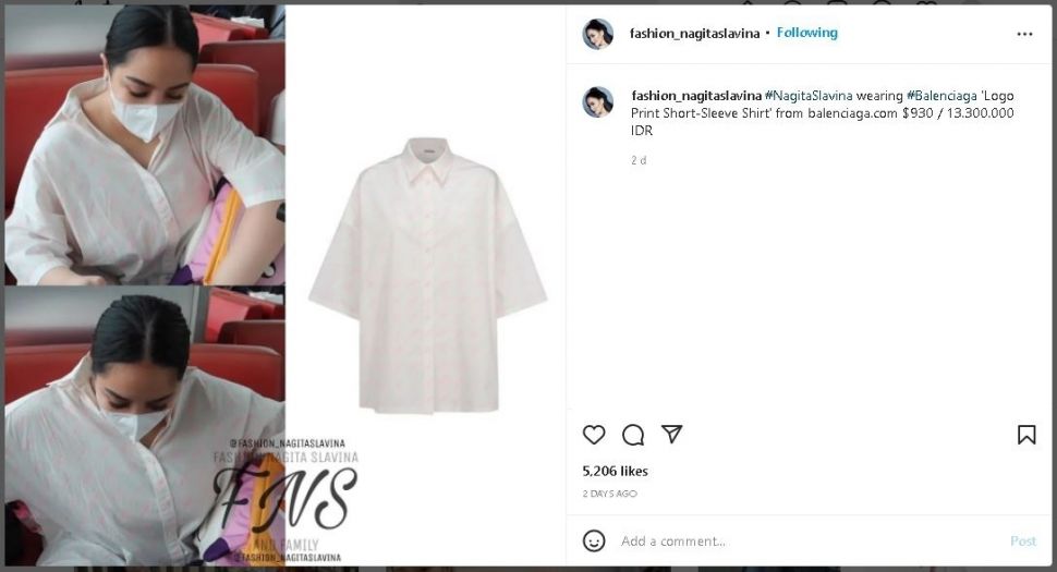 Kemeja Putih Nagita Slavina Seharga Rp13,3 Juta (instagram.com/fashion_nagitaslavina)