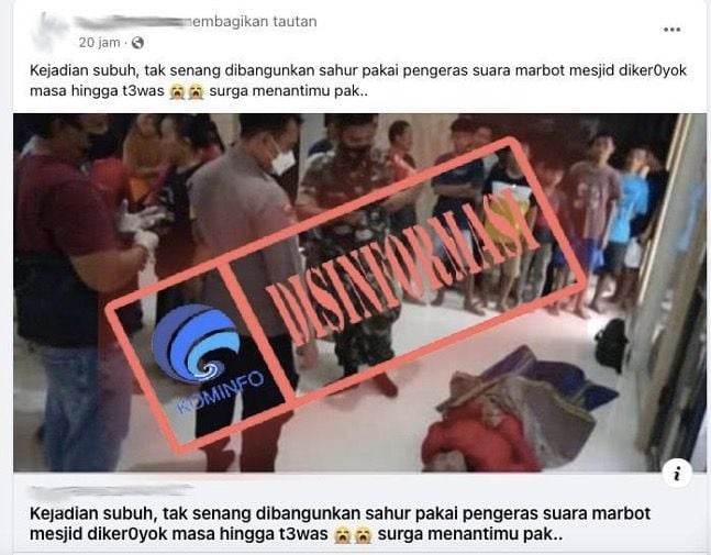 CEK FAKTA: Marbut Masjid Dikeroyok Massa sampai Tewas Gegara Bangunkan Sahur Pakai Pengeras Suara, Benarkah? (kominfo)