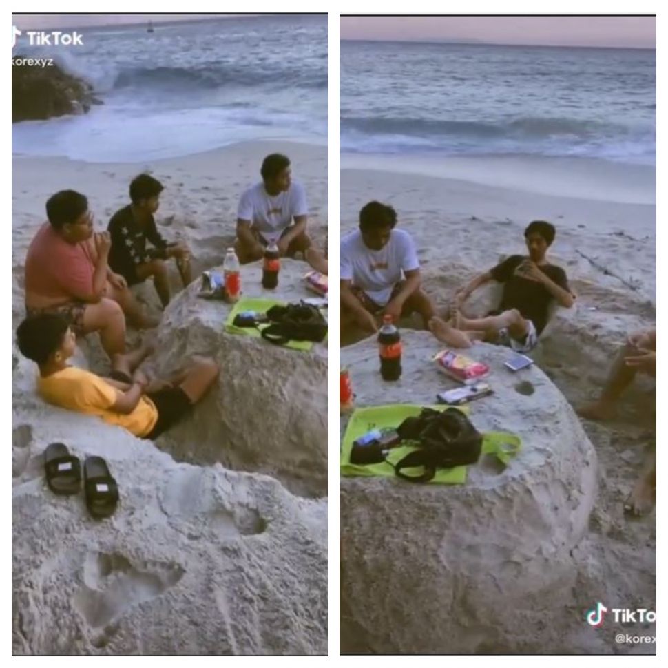 Bikin meja pasir di pantai (TikTok @korexyz)