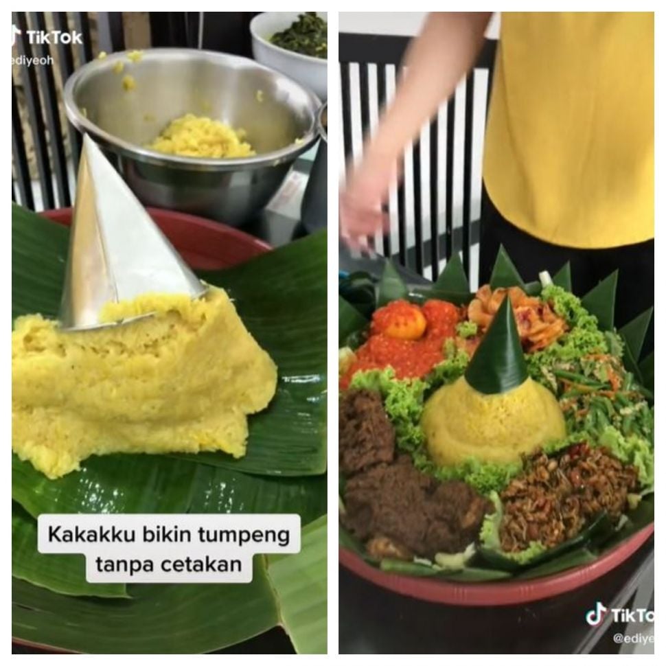 Nasi tumpeng tanpa cetakan (TikTok @ediyeoh)