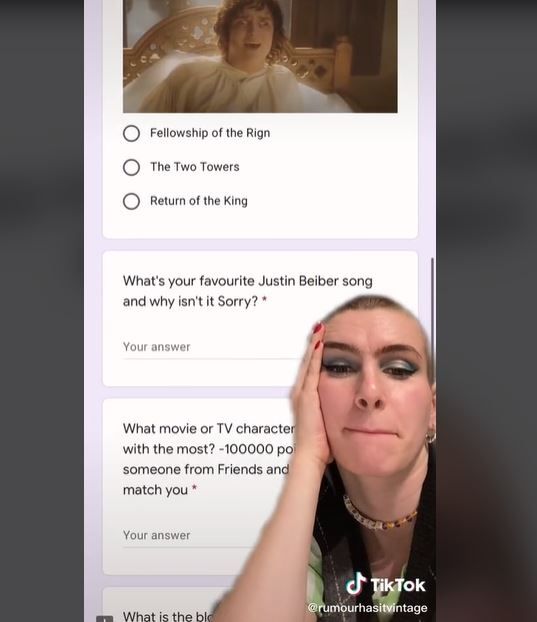 Wanita Ini Dapat Kuesioner dari Pasangan Kencan di Tinder, Ditanya soal Justin Bieber (tiktok.com/@rumourhasitvintage)