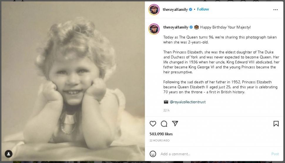 Perayaan Ulang Tahun ke-96 Ratu Elizabeth (instagram.com/theroyalfamily)