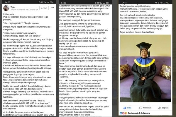 Kisah Haru Ibu Diam-diam Coba Toga Anak di Kamar, Seumur Hidup Tak Pernah Merasakan Punya Ijazah (Facebook)