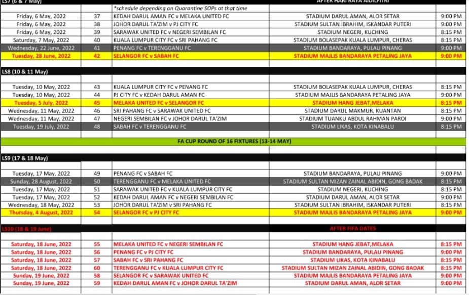 Jadwal Liga Malaysia yang diubah MFL. (dok.MFL)