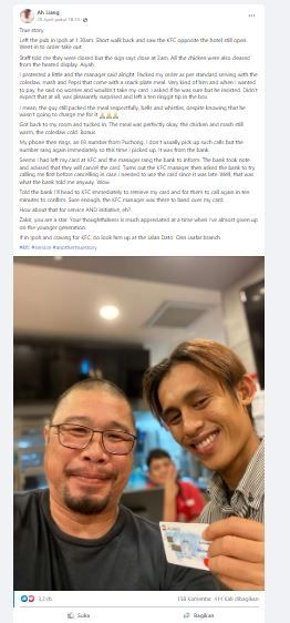 Kebaikan manajer KFC di Malaysia (Facebook Ah Liang)