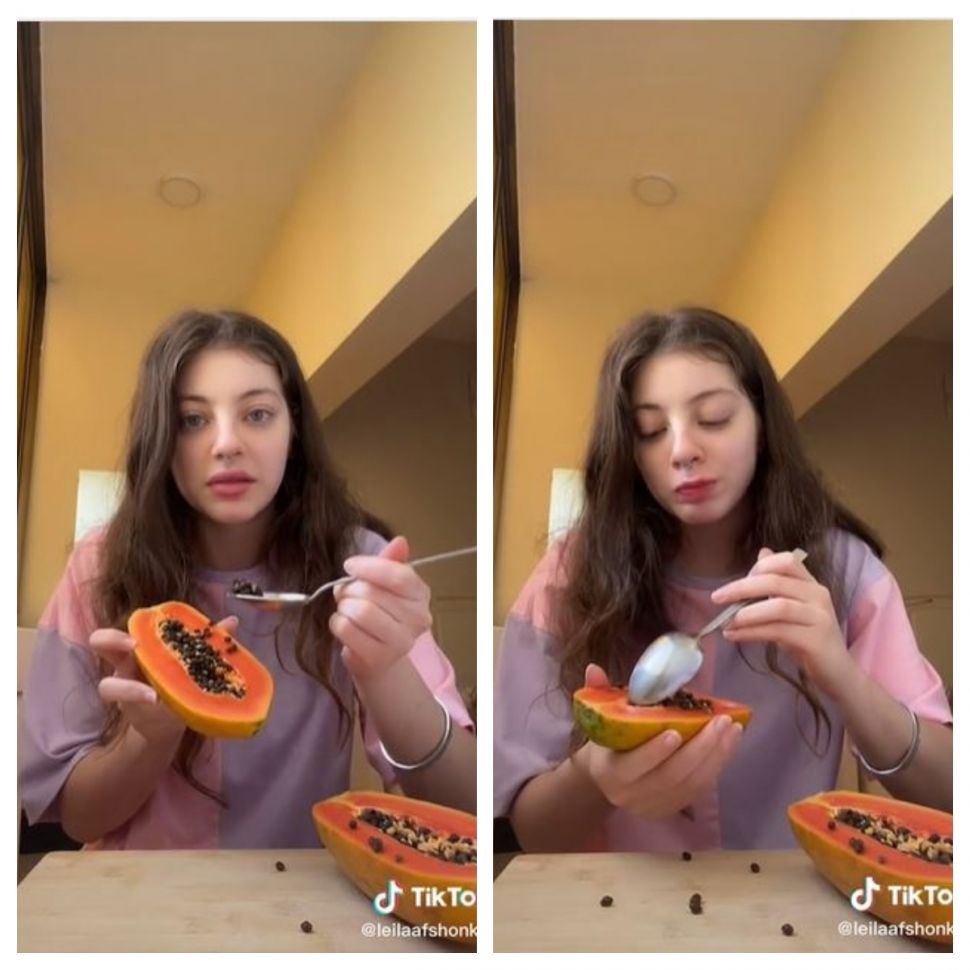 Bule makan biji pepaya (TikTok @leilaafshonkar)