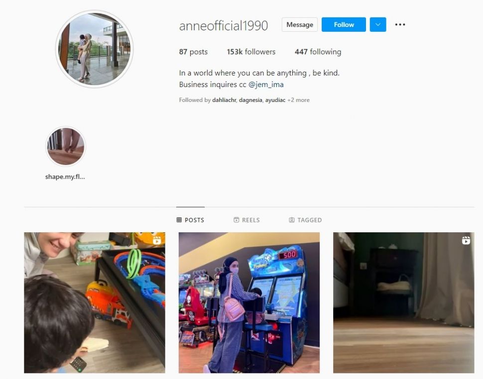 Akun Instagram Putri Anne, istri Arya Saloka