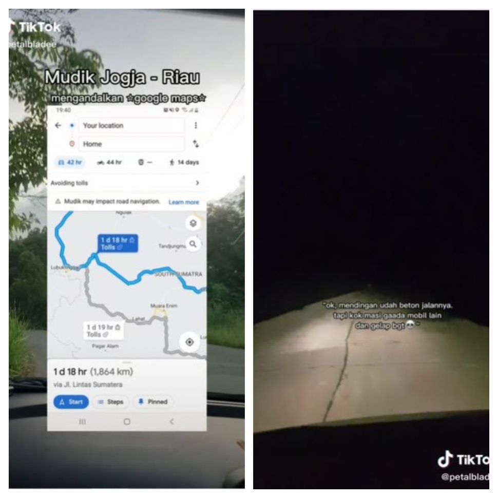 Mudik dari Jogja ke Riau (TikTok @petalbladee)